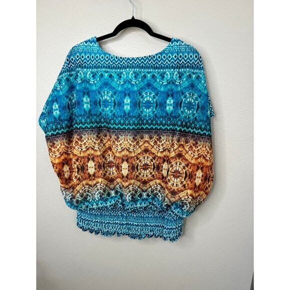 CB Women's Blue Blouse Size XL Short sleeve elastic Polyester - Picture 6 of 7